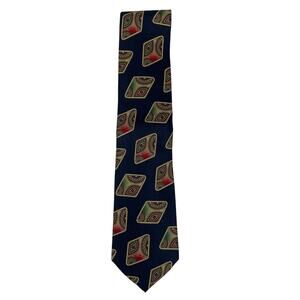 Vintage Danforth & Gifft 100% Silk Necktie-Navy/Red/Gold Geo Paisley Print